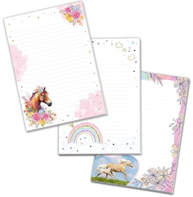 Blöcke Schreibblock mit Kindermotiv Notizblöcke mit Linien für Mädchen Briefbögenblock liniert (3 Blöcke: Pferd mit Fohlen, Regenbogen, Pferd mit je 25 Blätter in A5-Format)