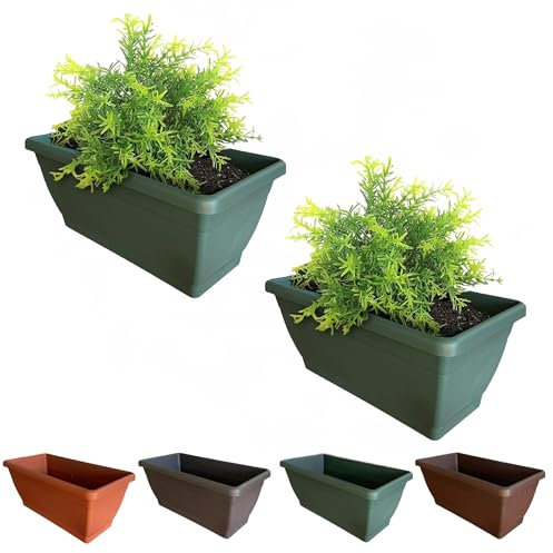 BROWN&GREEN Jardinera Exterior Grande con Plato - 50x19x18cm - Verde Rectangular de Plástico - Floreiras