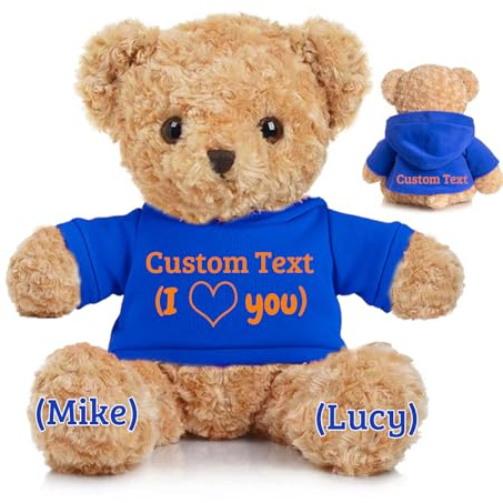 JABECODIFA Personalisierter Teddybär für Ihn Sie, Brauner Bär Plüschtier mit Text+Foto, Personalisierte Geschenke für Weihnachten Valentinstag Geburtstag Geschenke (30cm-Text+Foto)