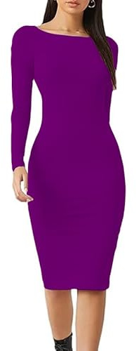 Prime fashions Robe mi-longue d'été moulante à manches longues pour femme, robe moderne et polyvalente