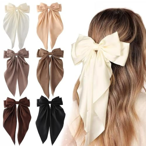 TOFBS 6 Barrettes Nœud Papillon Satin Ruban Long Queue Pince Cheveux Élégante Accessoire Coiffure Multicolore