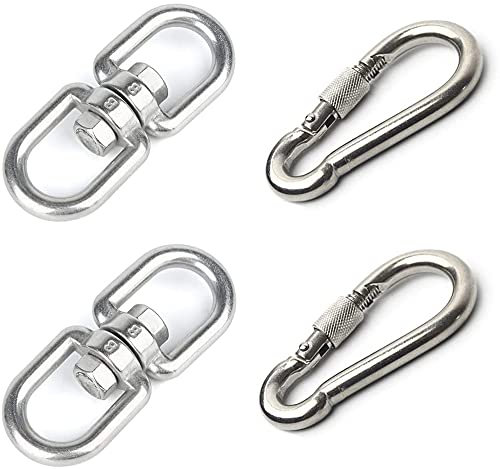 Chiyuehe 2 Stück M8 304 Edelstahl Drehring Doppelendiger Drehhaken 2 Stück M8 Federhaken für Marine Festmacher Drehgelenk Baumschaukel Hängematte, hängende Drehvorrichtung