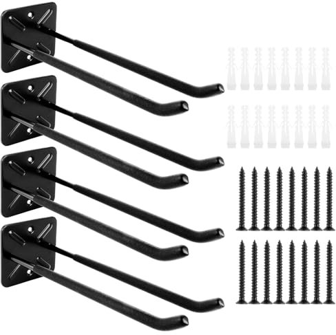 AKOLAFE 4 Stück Gerätehalter Gerätehaken Wandhaken Schwerlast schwarz werkzeughalter wand doppelhaken wandregal garage schwerlasthaken wand werkstatt wandregal wandhaken zum schrauben