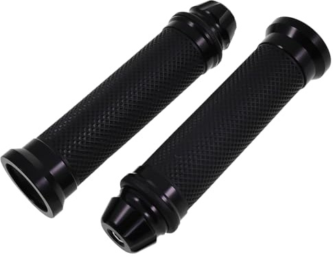 2EXTREME Lenkergriffe CNC Alu Gummi schwarz 22/24mm kompatibel mit Motorrad | 1 Paar Griffe, links 22mm/rechts 24mm, Länge 140mm; kompatibel mit Roller, Scooter, Moped, Mofa und Quad mit Drehgasgriff