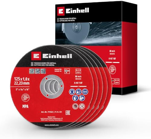 Original Einhell 5-tlg. Dünntrennscheiben-Set für Metall, Ø 125 mm (1 mm Stärke, MPA-zertifiziert, hohe Lebensdauer, präzise, gratarme Schnitte, für Winkelschleifer)