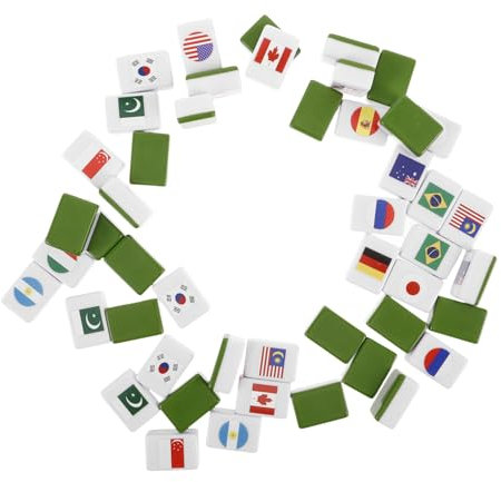 Abaodam 48pcs National Flag Mahjong Tiles Set Game Blocks for Family Party Home Understand Rules Plastic Construction