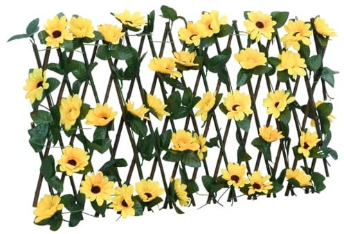 Homgoday Künstlicher Efeuzaun für Gartenwände - Gelb, PVC & Holz, 40-180 cm Breite, Dekoration & Privatsphäre Model366596