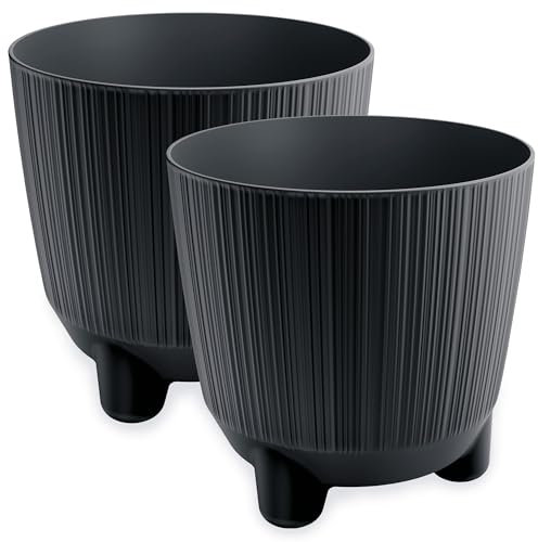 PECZEKO Blumentopf matt, Pflanzkübel mit Beinen, Dekorativer Topf für, groß und klein Pflanzen, 2er-Set blumenkübel, blumenkübel kräutertopf (2 Pack) Anthrazit, ø 20 cm