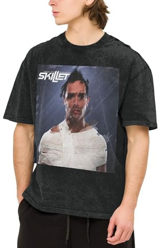 Śkillet% Rock Band Shirt Retro Washed Drop Shoulder Short-Sleeved T-Shirt Loose Trendy Punk Lover T-Shirt | Summer Casual Tops Fans' Must-Have Gift X-Large