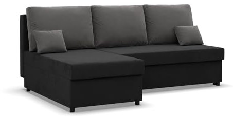 Mebligo Kemi - Ecksofa mit Schlaffunktion, Bettkastem, Komfort und Still, Schaum, schwarz + grau (Mikrofaza 15)
