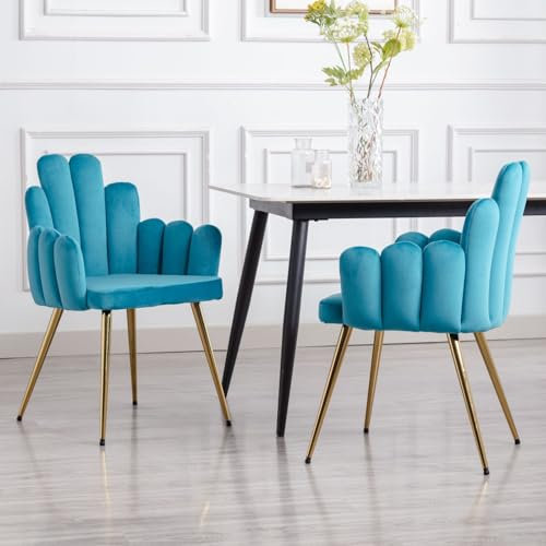 Ya-Home Esszimmerstühle 2er Set aus Samt Polsterstuhl mit Rückenlehne Muschel Sessel Küche gepolsterte Akzentstuhl Küchenstühle mit Metallbeinen für Schlafzimmer/Wohnzimmer, Blau