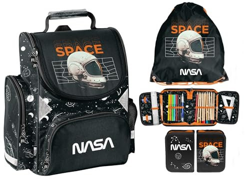 Ebaxx Schulranzen Set 3 teilig Tornister Jungen Schwarz NASA Weltraum