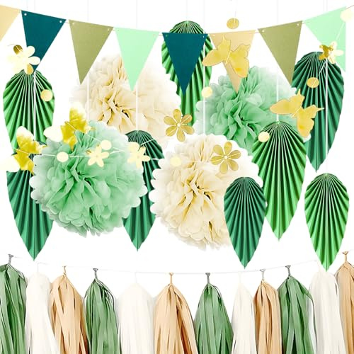 dellyy 15 Stück Party Deko Gartenparty,Boho Geburtstagsdeko, Seidenpapier Pompons, Hawaii Dekoration für Hochzeit Babyparty Deko Abschlussball Gartenparty Deko