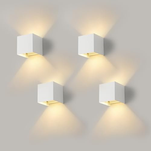 WILON Wandleuchte Innen Weiß, 4 Stück IP65 Wasserdicht Wandlampe, G9 LED Aussenlampe Wand, Einstellbarer Lichtstrahl, Wandlampe Wohnzimmer, Wandbeleuchtung für Schlafzimmer Treppenhaus