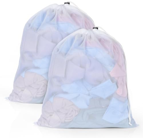 OTraki Wäschenetz für Waschmaschine, 40x50cm 2Pack Wäschesack Groß mit Kordelzug Verschluss Wiederverwendbare Feinmaschig Wäschesäcke für College Wohnheim und Wohnung (Weiß)