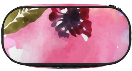 HDTVTV Aquarell Blumen Rosa Fuchsie Bleistiftbeutel Stiftetui Tragbare Bleistifttasche Mit Reißverschluss Kosmetiktasche Tasche