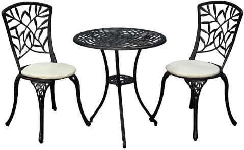 Signature Homes and Gardens SH&G Hembury 2 Seat Bistro Set | 3 Piece Round Table & Chairs | Antique Bronze Aluminium with Cream Cushions | Indoor & Outdoor