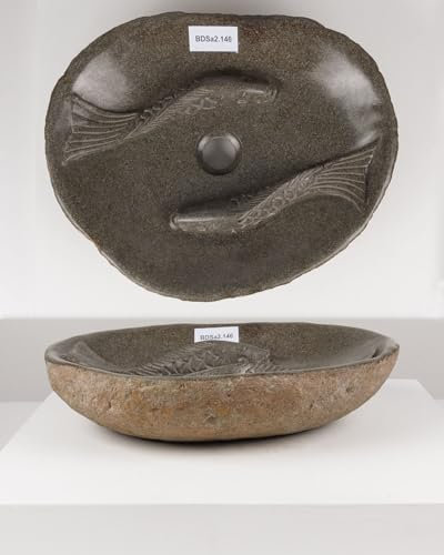 Wohnfreuden Lavabo rond en pierre naturelle Gris 50 cm – Lavabo en pierre naturelle – Lavabo de salle de bain