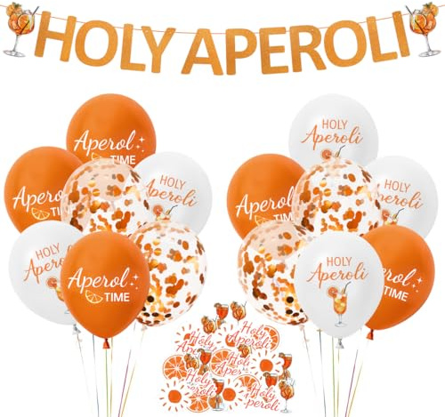 Aperol Party Deko, Aperol Deko Luftballons, Holy Aperoli Banner Konfetti Streudeko, Aperoli Spritz Geschenke für Geburtstag JGA Sommer Karneval Hawaii Strandparty