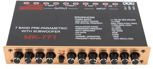 CHICIRIS 7 Band Car Graphic Equalizer Adjustable Frequency High Level Speaker Input Front Rear Subwoofer Outputs For RV Boat Motorcycles