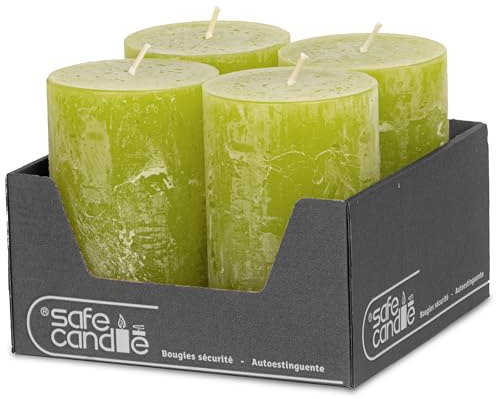 DecoLite Stumpenkerzen Rustik 11 x 7 cm 4er Set, ca. 51h, Lemon | Made in Germany, RAL-zertifiziert, durchgefärbte Rustik Kerzen, ruß- & tropffrei, für Hochzeit & Gastronomie, selbstlöschend