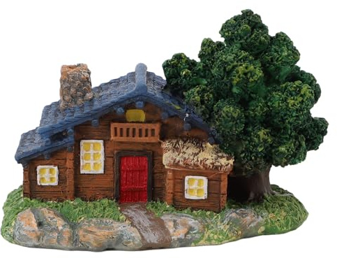 WOHPNLE Miniatur Fee Garten Häuser, Harz Mikro Landschaft Dorf Steinhaus Mini Haus Figur Kleine Cottage Garten Ornament Zubehör (Kleines Holzhaus)