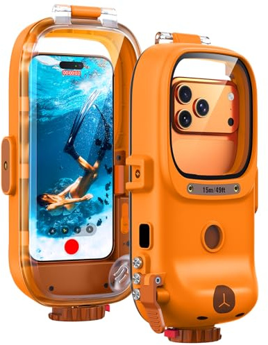 Lanhiem Custodia Impermeabile Professionale Subacquea IP68 15M - Per Telefoni iPhone,Samsung,Huawei e Xiaomi (fino a 6,9) Controllo Fotografico Bluetooth per le Vostre Avventure,Arancione
