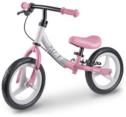 Ricokids Laufrad Kinderlaufrad mit Bremsen - Eva-Schaumräder - Höhenverstellbar - Lauflernhilfe Fahrrad - Rosa Weiß