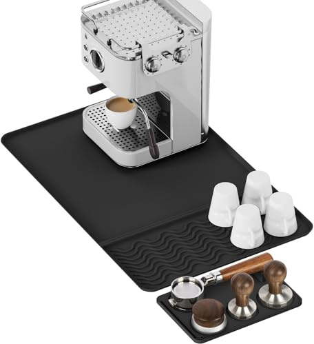 HONZUEN Coffee Machine Mat with Detachable Tamping Pad, Coffee Mat, Black | Food-Grade Silicone | 60 × 40 cm | Raised Spill Edges | Protects Kitchen Worktops | Fits Most Home Espresso Machines