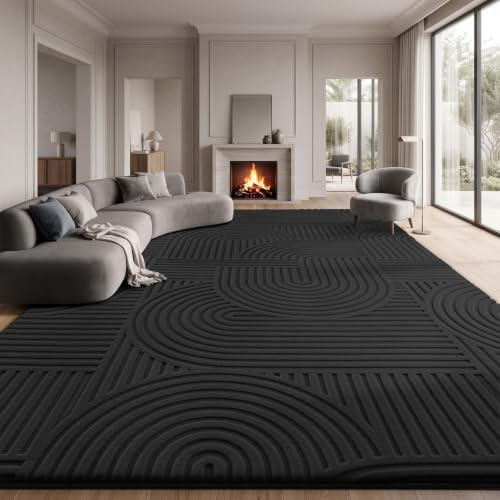Sour Lemon Groß Teppich Wohnzimmer 240x300cm, Flauschiger Schwarz Teppiche | Waschbarer Kurzflor Teppich Kreis Design, Rutschfeste Teppiche für Schlafzimmer, Esszimmer, Küche und Büro