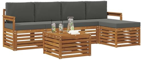 vidaXL Sofagarnituren 6 pcs Natur und Anthrazit Massivholz Akazie, Moderner Garten-Sofa, haltbare Terrasse Sitzgelegenheiten, bequemes Lounge-Möbel für draußen