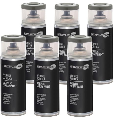 SIMPLETEK - 6X Bomboletta Vernice Spray Acrilico Grigio Quarzo RAL 7039 Universale Multimateriale Rapida Asciugatura Interni Esterni 400ml (kit 6 pezzi)