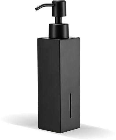 Schwarzer Seifenspender 350ml Edelstahl Quadrat Matt Flüssigseifenspender mit Pumpe für Badezimmer Küche Spülmittelspender