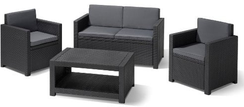 Allibert 206459 Lounge Set Monaco (2 Sessel, 1 Sofa, 1 Tisch), Rattanoptik, Kunststoff, anthrazit