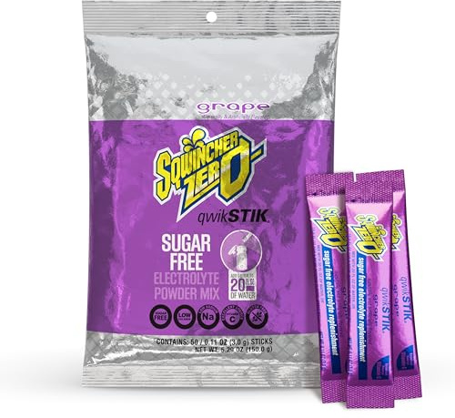 Sqwincher Zero Qwik Stik, Grape, Sugar Free, Low Calorie, Low Sodium Electrolyte Powder Hydration Drink Mix, .11 0z Packet (Pack of 50)