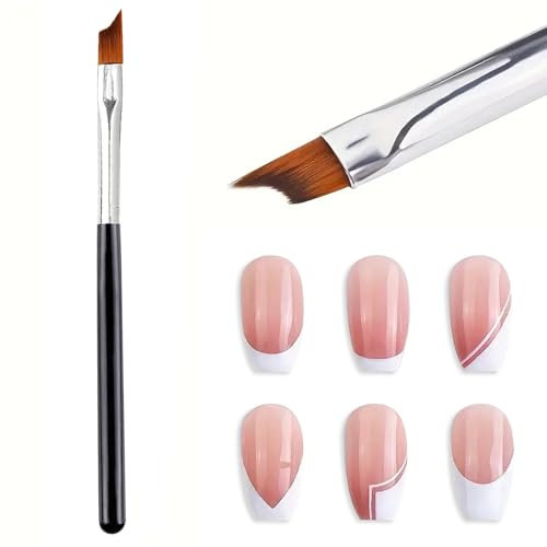 Oblique Head French Tip Nail Brush Black Handle UV Gel Acrylic Painting Drawing Pen Pack of 1, HJ-NB078
