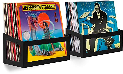 Hudson Hi-Fi Wandhalterung Schallplattenaufbewahrung Display für 25 Albums - Black Satin - 2 Stück