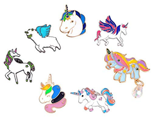 Amosfun 7pcs Mignons Broche Licorne Bande dessinée nouveauté Broches Broche Licorne pour Chapeau décor écharpe vêtements châle