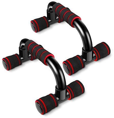 Support de barre de pompe, barre de musculation avec poignées en mousse antidérapante pour bras, poitrine et épaules - Entraînement de gym à la maison (Rouge)