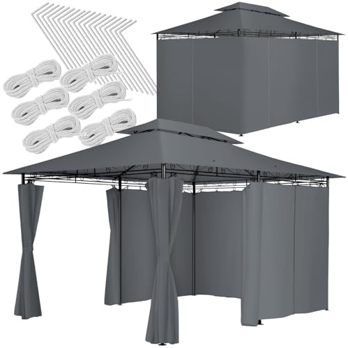 tectake® Gazebo da Giardino Deluxe, 400x300x265 cm, Gazebo Esterno Resistente con 6 Teli Laterali, Tendone da Esterno Regolabile ed Impermeabile, Resistente Raggi UV, Tenda Giardino, Sagre - Antracite