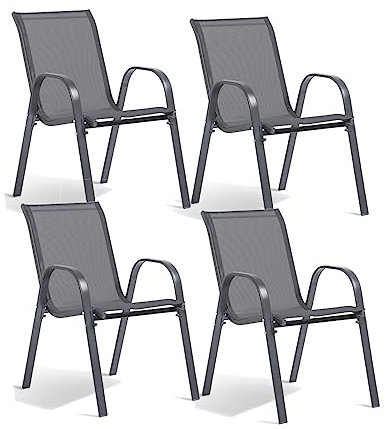 Gartenstühle aus Textilene - 4er-Set, Größe 54,5x64x90 cm, verstärktes Metall, Farbe Anthrazitgrau, Terrassenstühle, stapelbarer Außenstuhl