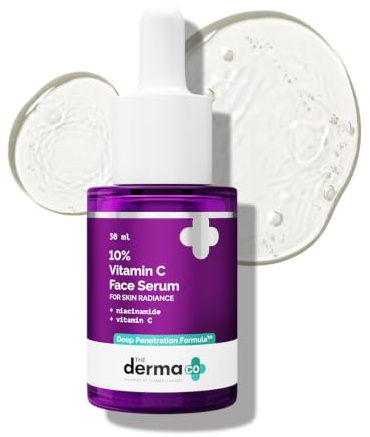 The Derma Co Vitamin C Serum Gesicht 30 ml mit 10% Vitamin C, 5% Niacinamid & Hyaluronsäure – Gesichtsserum für Ebenmäßigen Teint, Feuchtigkeitspflege & Strahlendes Hautbild, Für Frauen & Männer