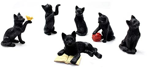 Otzoan 6 Stück Mini Katze Blumenstecker Harz Gartenstecker mit reflektierenden Augen für Garten Rasen