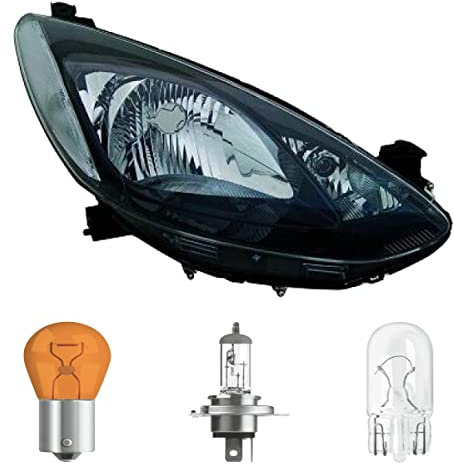 DM Autoteile 265337B Hauptscheinwerfer Scheinwerfer rechts H4 ohne Motor kompatibel für Mazda 2 08-14 inklusive Leuchtmittel/Birnen