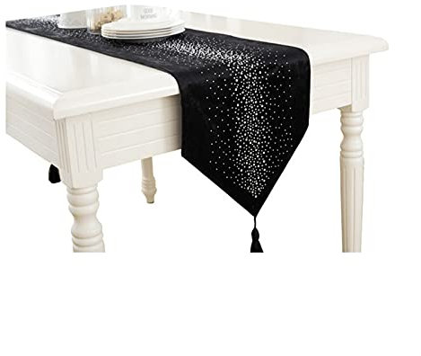 acbtao124 Corredor de Mesa Negro Puro con Diamante con Bling Moderna Mesa Corredor Planchado Diamante de Planchado 2 Capas Corredor Tela Diamante 32 * 210cm