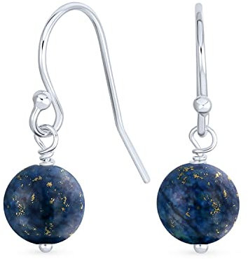 Einfache Schlichte Marineblaue Lapislazuli Edelstein Runde Baumelnde Französische Fischhaken Drahtkugel Tropfen Ohrringe Für Frauen.925 Sterlingsilber