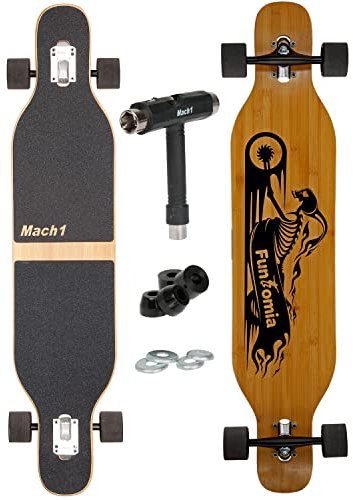 Camber Longboard mit Keramik Kugellager in Flex1 Drop Through Cruiser Freeride Skaten Komplettboard mit T-Tool