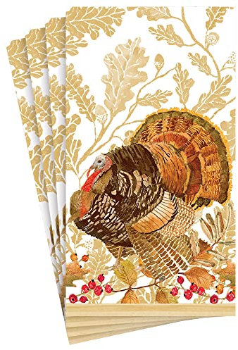 Caspari Woodland Turkey Papier-Gästehandtuch-Servietten, 15 Stück pro Packung
