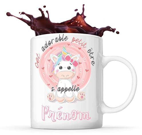 Planetee Tasse prénom personnalisable mignon avec licorne fille | Mug Cadeau de naissance personnalisé pour anniversaire