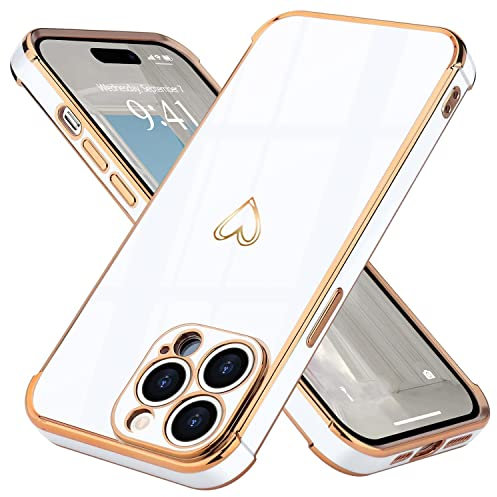 Lafunda Cover Compatibile con iPhone 14 Pro Custodia con Protezione fotocamera Sottile Morbido TPU Silicone Antiurto Protettiva Case amore Paraurti Donne per iPhone 14 Pro Bianco